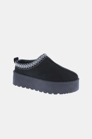 Shorty Platform Embroidered Trim Slip-On Boots in Black