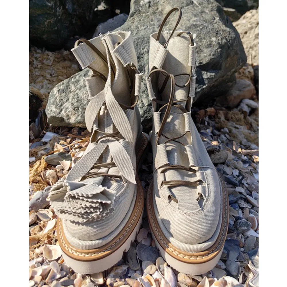 SHR Make this flower great again light beige vegan booties