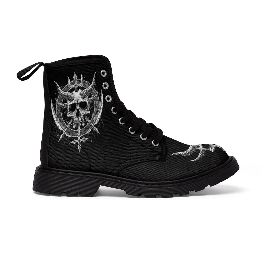 Skull Inverted Knife Crusher Cross Men's Canvas Boots