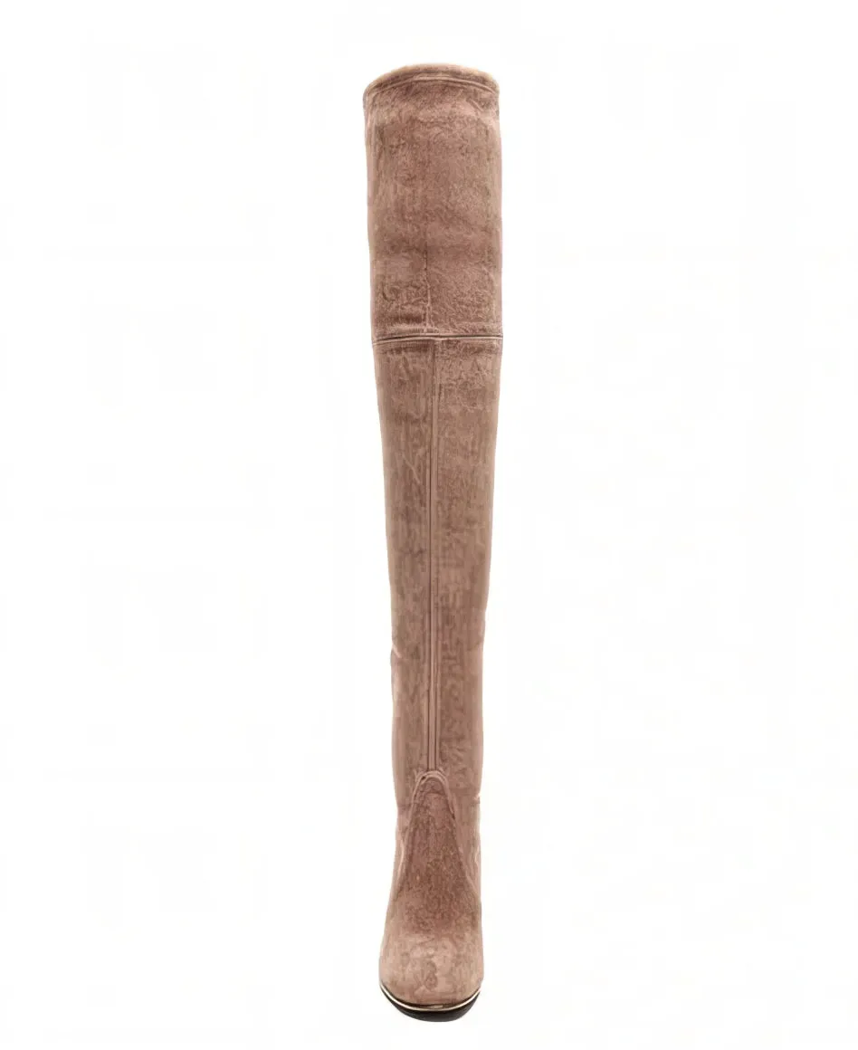Stuart Weitzman Women's Highland Riding Boots  Color Taupe Stretch Nappa Leather Size 5.5B/EU36