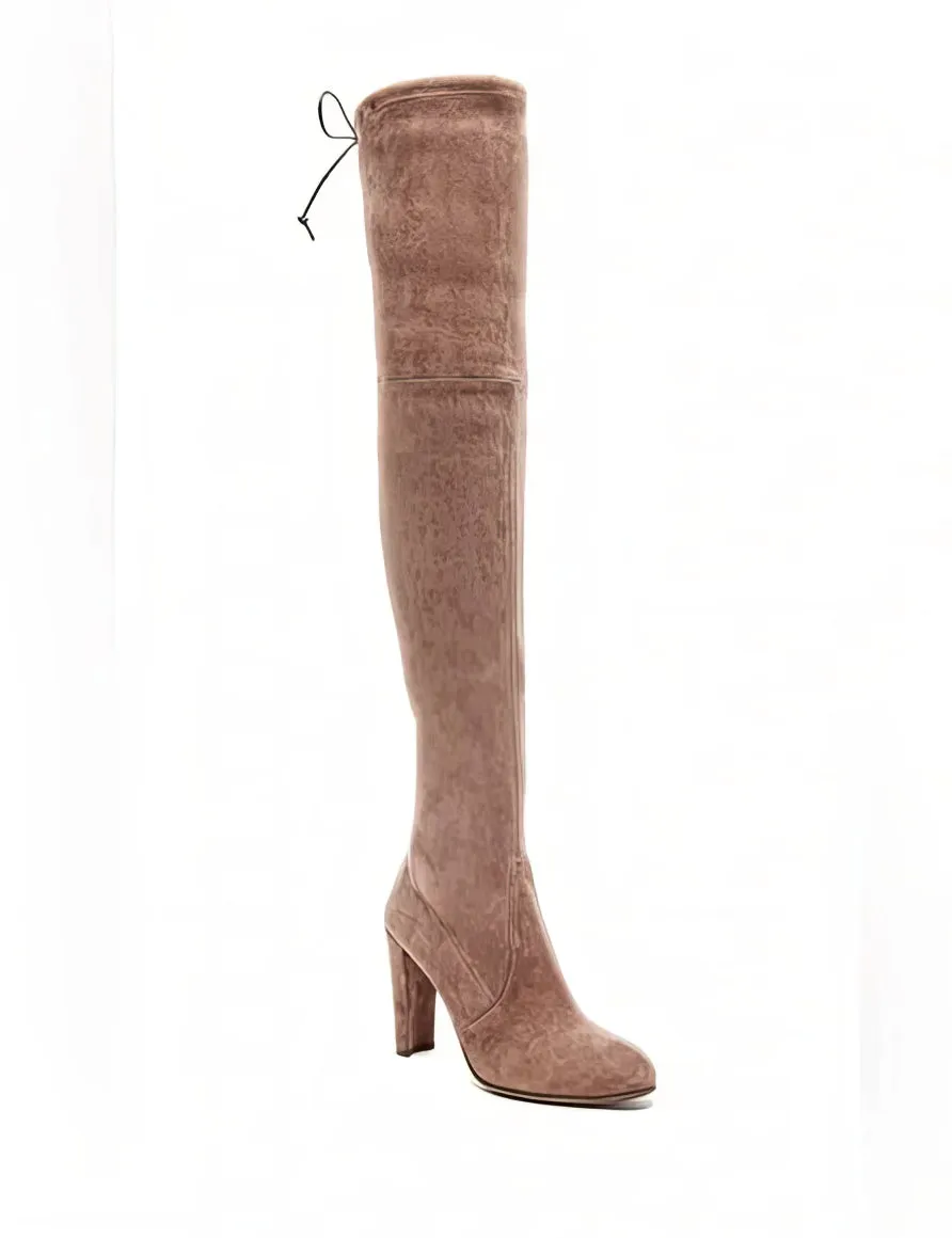 Stuart Weitzman Women's Highland Riding Boots  Color Taupe Stretch Nappa Leather Size 5.5B/EU36