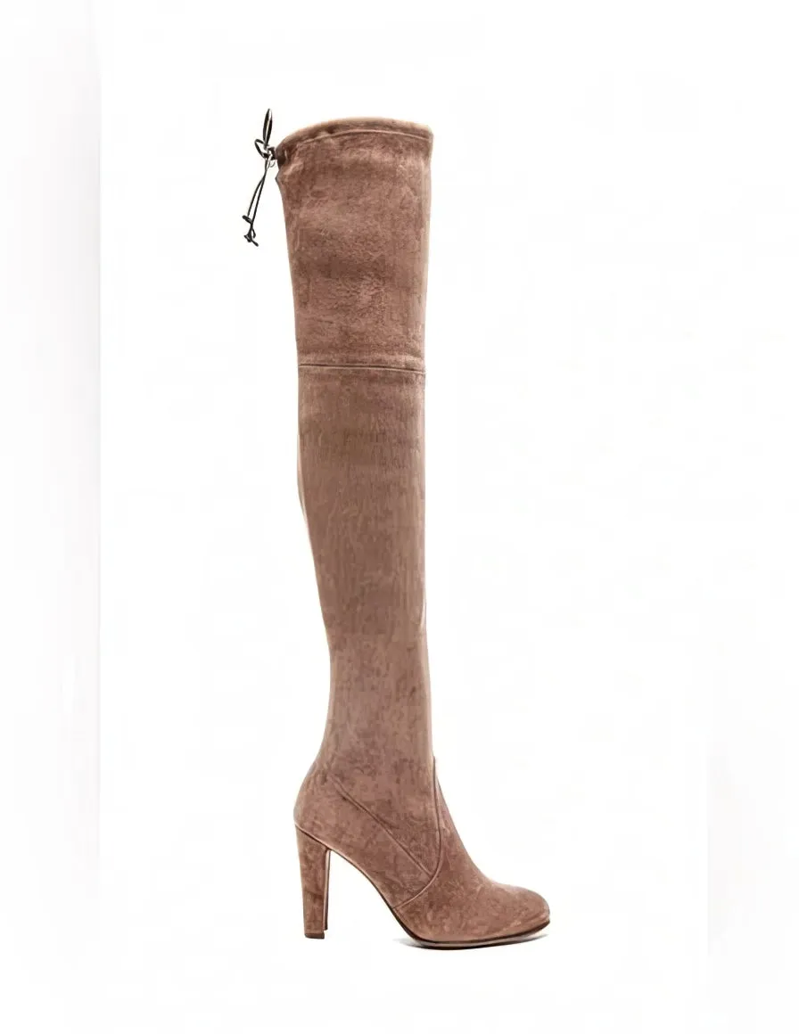 Stuart Weitzman Women's Highland Riding Boots  Color Taupe Stretch Nappa Leather Size 5.5B/EU36