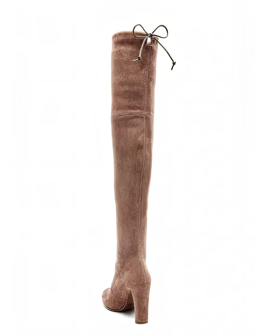 Stuart Weitzman Women's Highland Riding Boots  Color Taupe Stretch Nappa Leather Size 5.5B/EU36