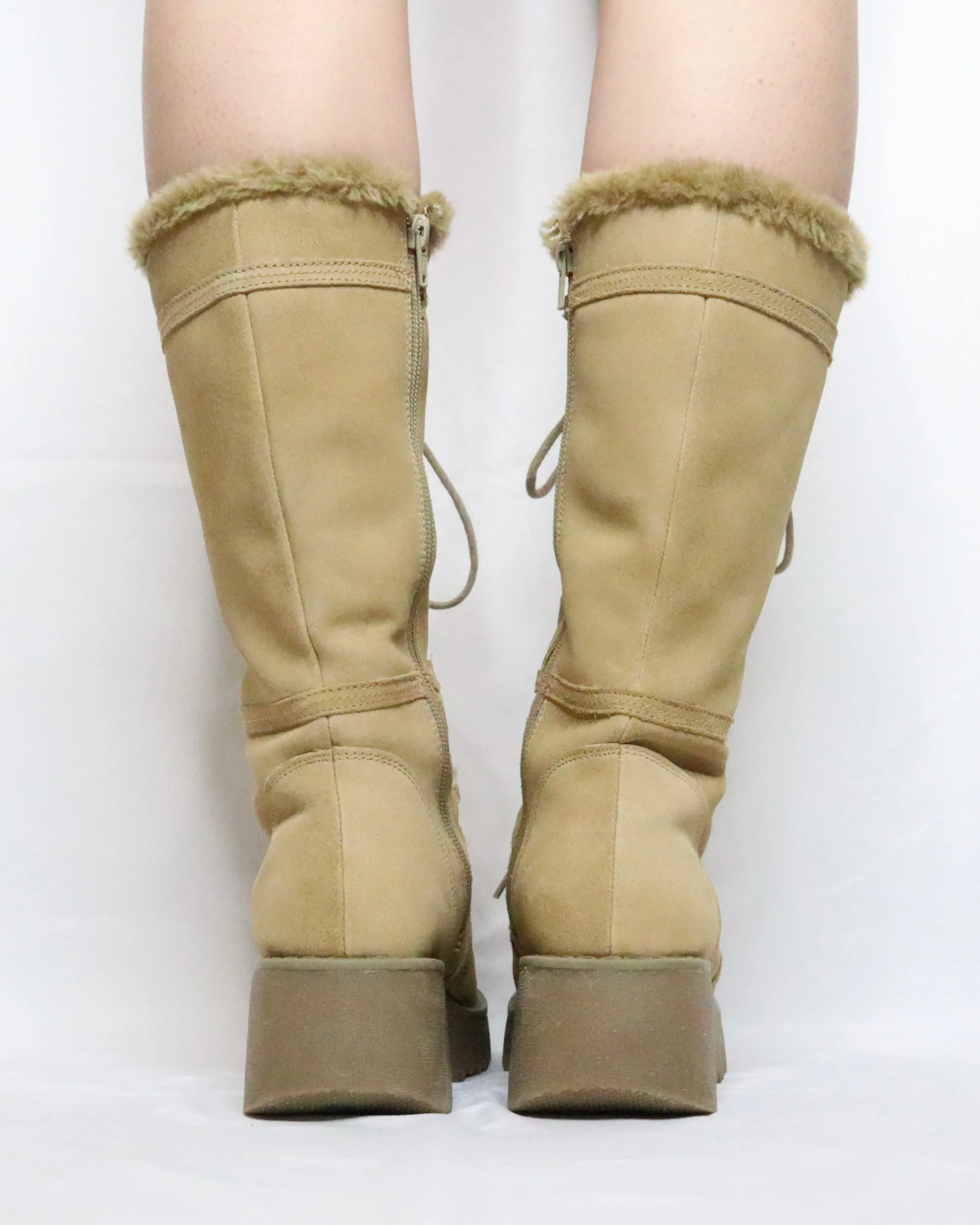 Tan Platform Lace Up Boots (6.5 US)