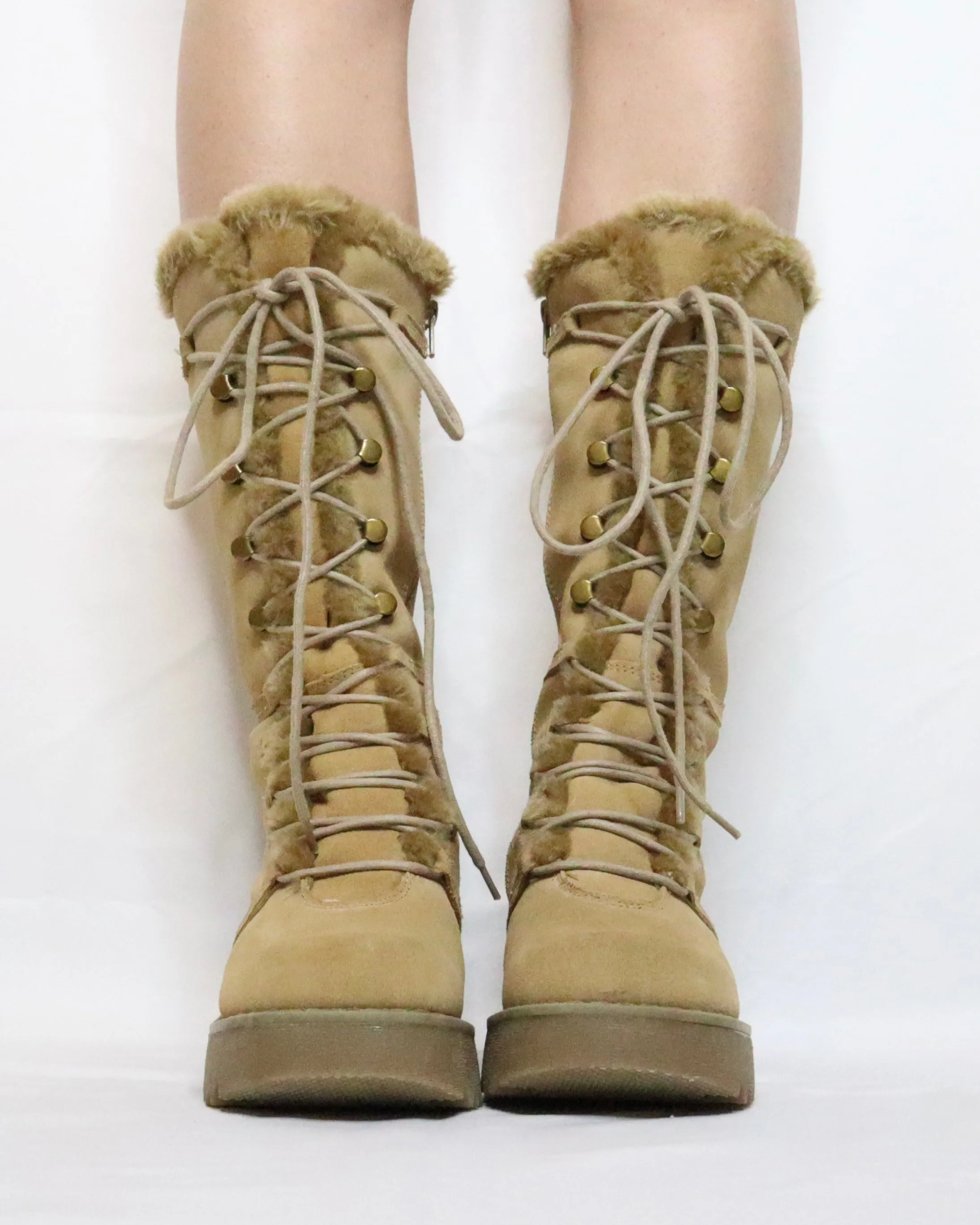 Tan Platform Lace Up Boots (6.5 US)