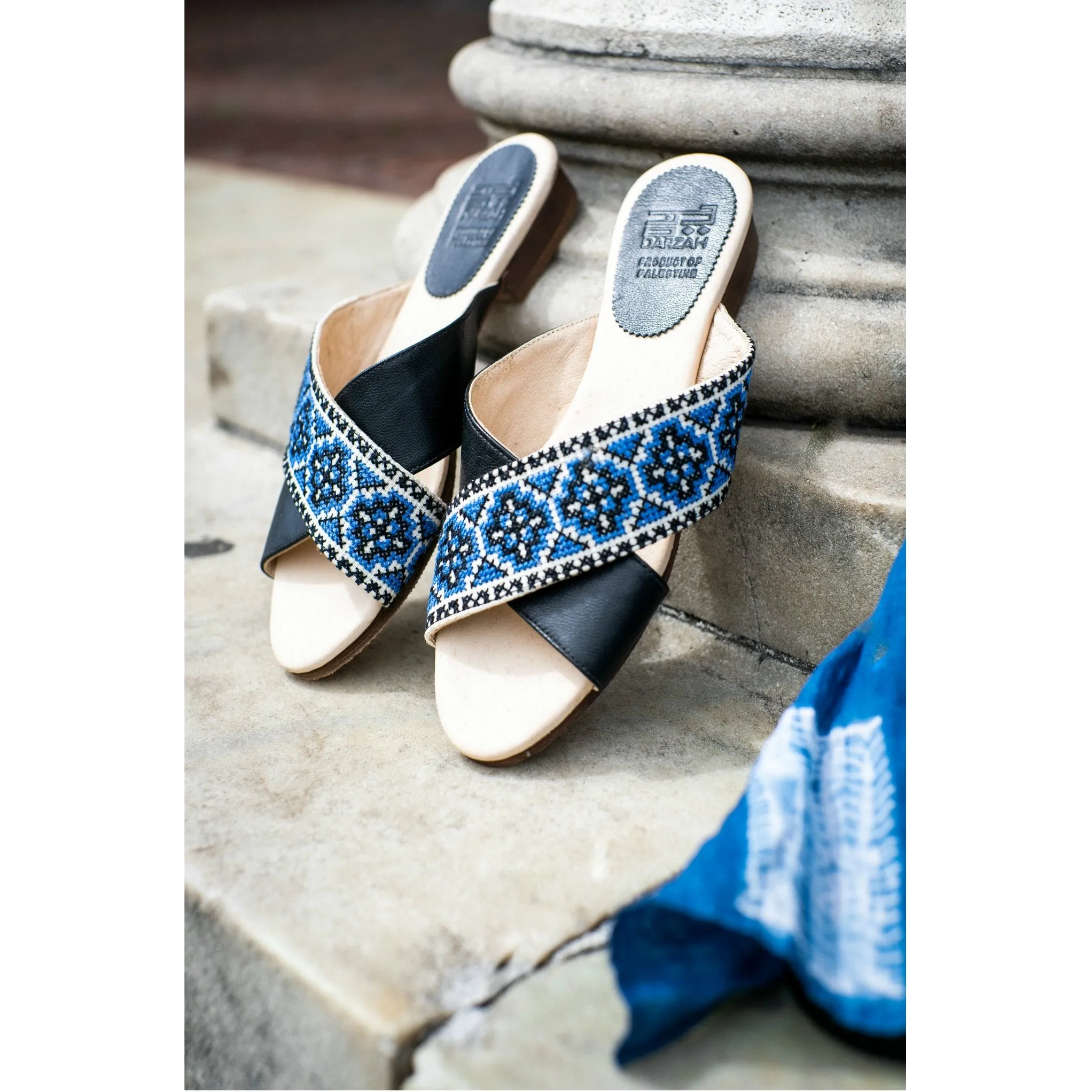 Tatreez Cross Sandal - Sapphire Blue