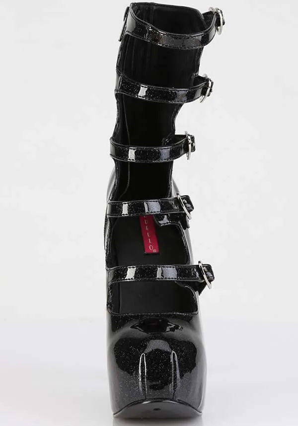 TEEZE-23 [Black Glitter Patent] | PLATFORM HEELS [PREORDER]