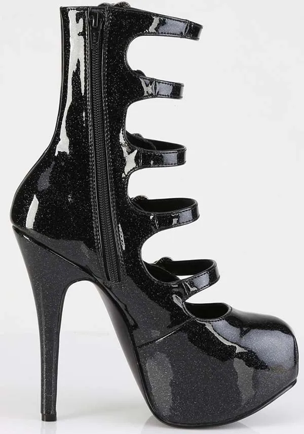 TEEZE-23 [Black Glitter Patent] | PLATFORM HEELS [PREORDER]