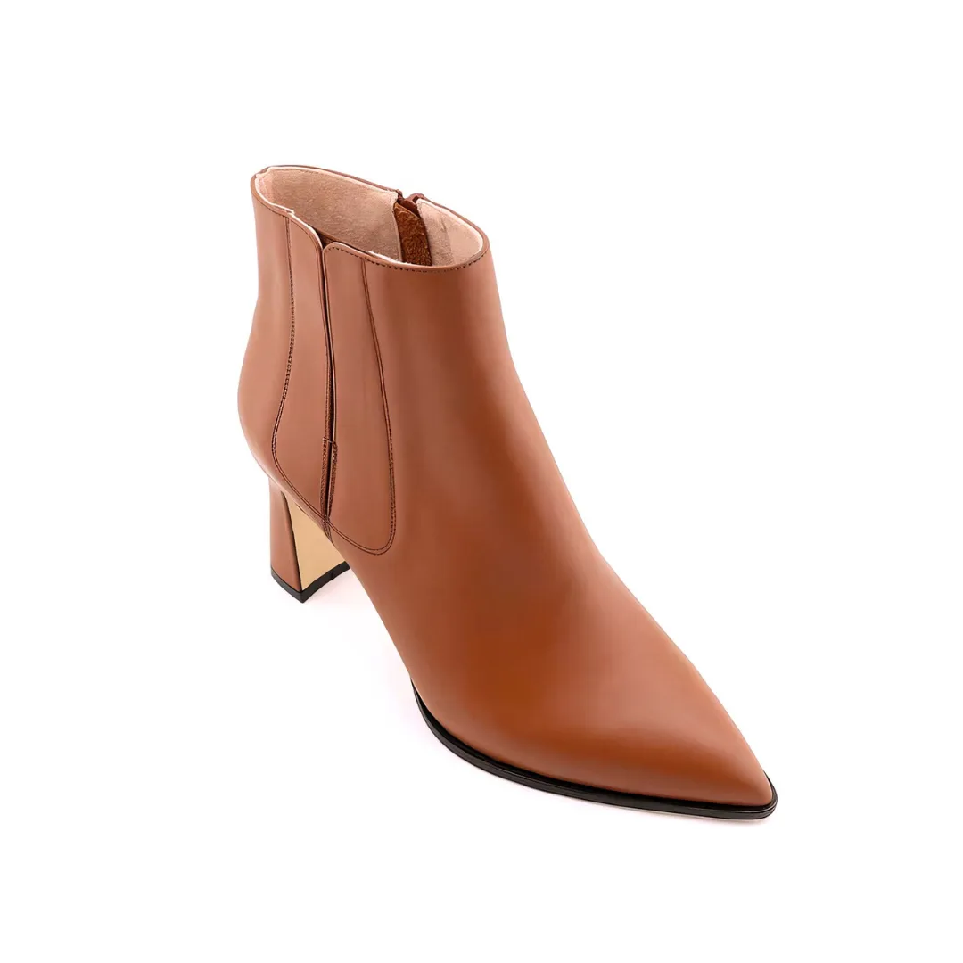 Terracotta Calf Leather Lower Block Ankle Boot