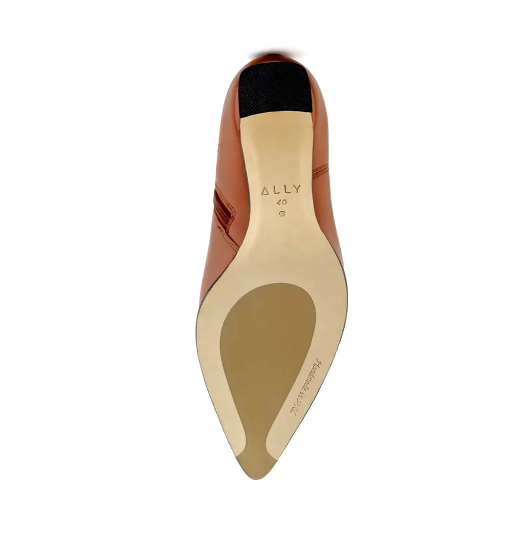 Terracotta Calf Leather Lower Block Ankle Boot