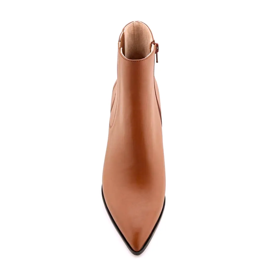 Terracotta Calf Leather Lower Block Ankle Boot