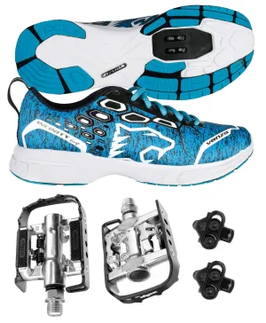 Venzo MTB compatible with Shimano SPD Shoes Blue   Wellgo C002 Multi Pedals 44.5