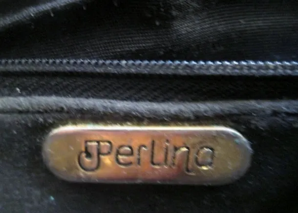 Vintage PERLINA Leather Shoulder Bag Handbag Satchel Flap Bag BLACK Crossbody