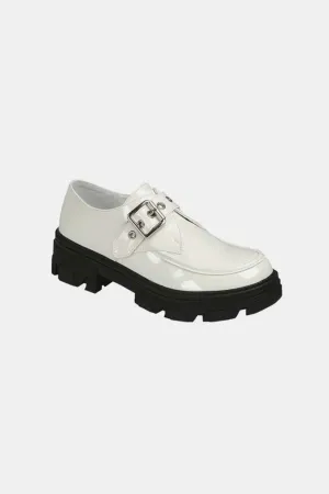 White Lug Sole Buckled Platform Loafers
