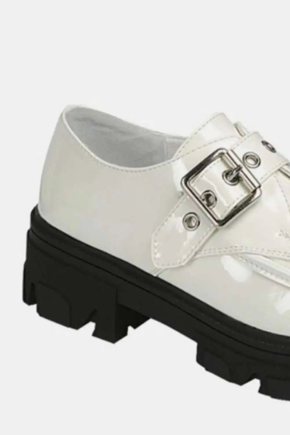 White Lug Sole Buckled Platform Loafers