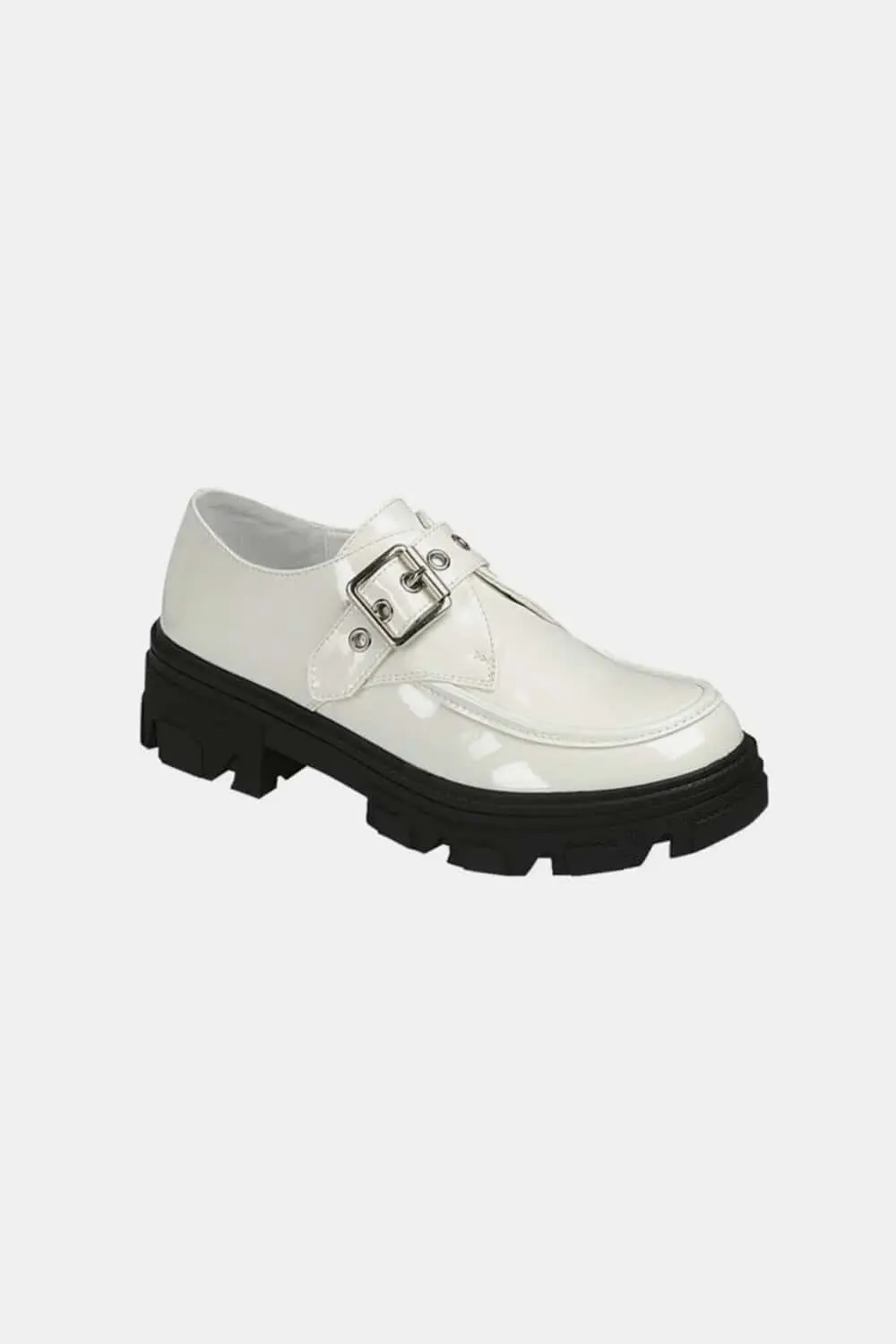 White Lug Sole Buckled Platform Loafers