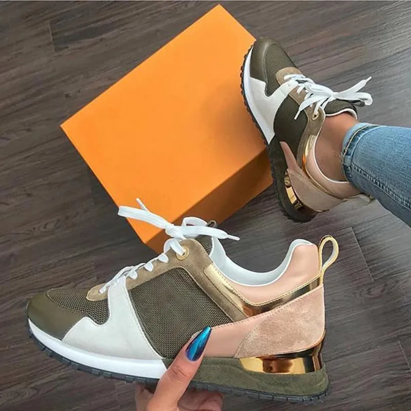 Women Fashion Mixed Color Platform Breathable Suede Leather Running  Lace Up Sneakers