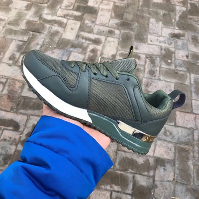 Women Fashion Mixed Color Platform Breathable Suede Leather Running  Lace Up Sneakers