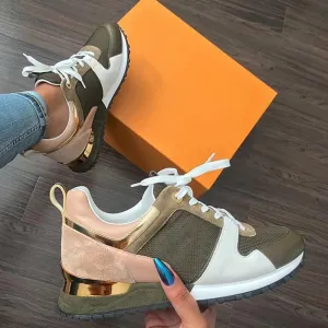 Women Fashion Mixed Color Platform Breathable Suede Leather Running  Lace Up Sneakers