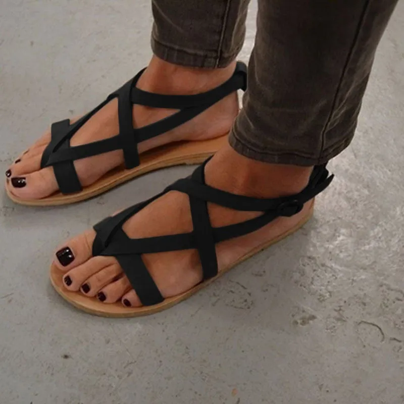 Women Flip-Flops Flat Bottom Cross Strap Sandals