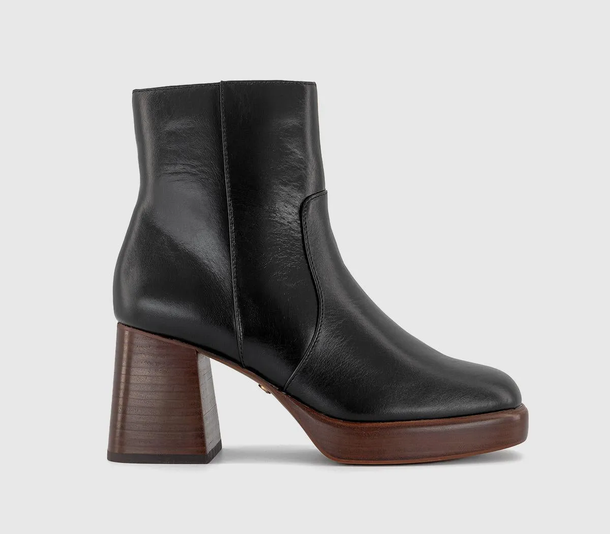 Womens OFFICE Asher Heeled Platform Ankle Boots Black Leather