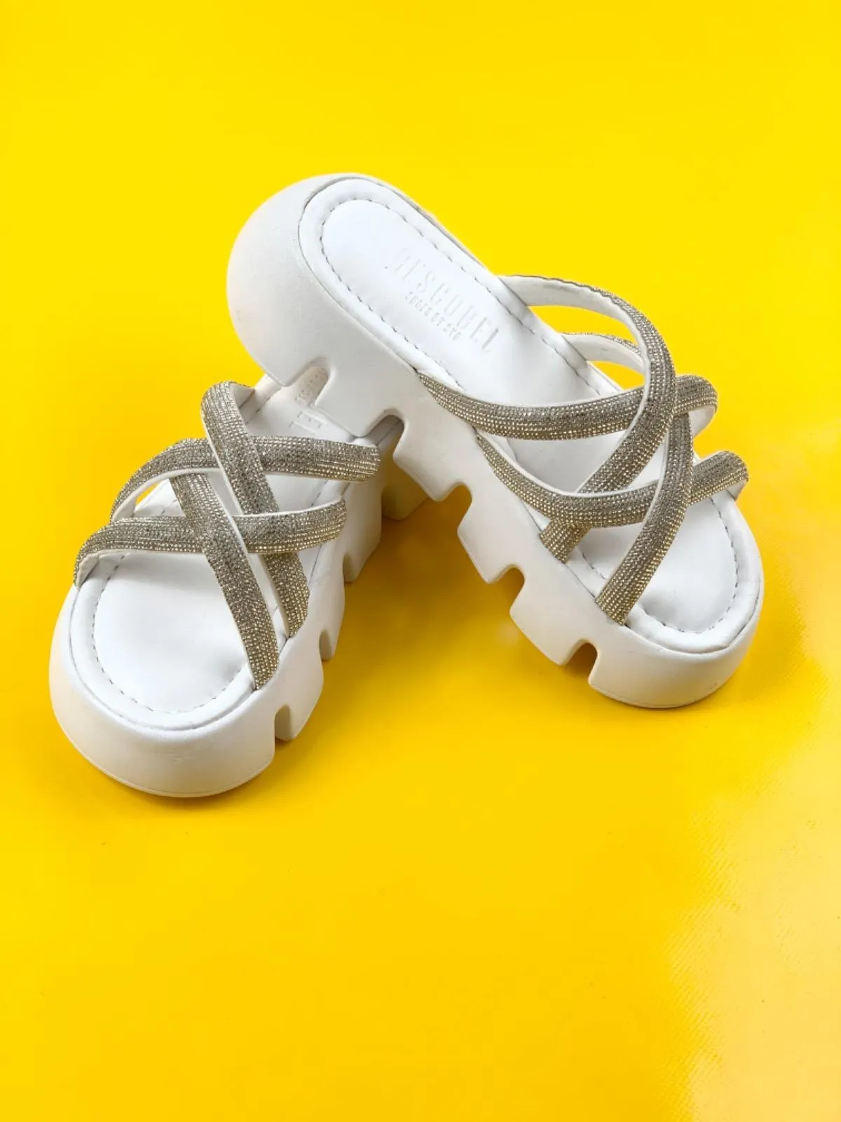 Women's Pess White Balloon Orthopedic Sole Cross Stone Slippers