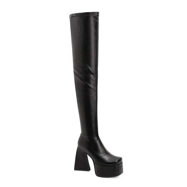 Yvette Clockwise - Over-the-Knee Chunky Heel Boots by The Nevermore